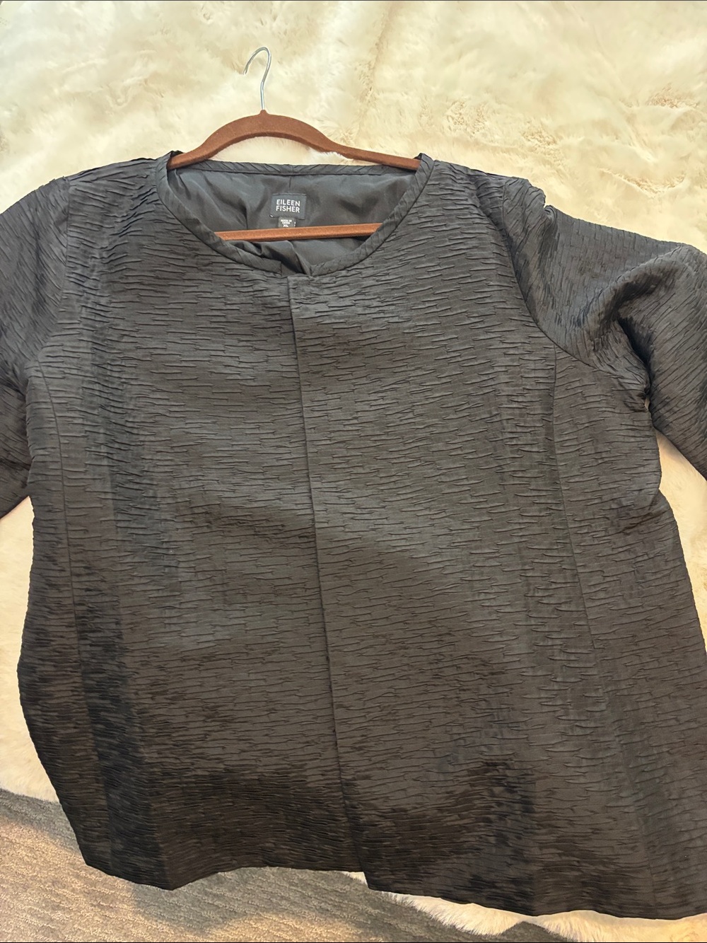 Eileen Fisher Black Textured Round-Neck Blouse